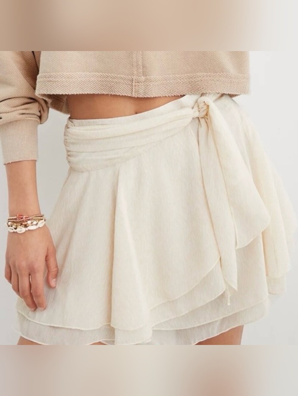 Aerie Layered Flowy Tie-Waist Mini Skirt NWT Medium
